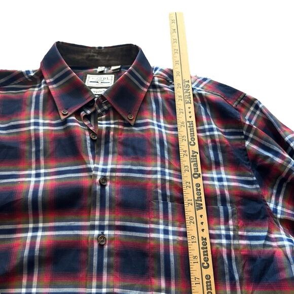 Haupt Shirt Mens 17.5 XL Red Blue Check Tartan Cotton Twill Flannel Soft - Picture 3 of 9